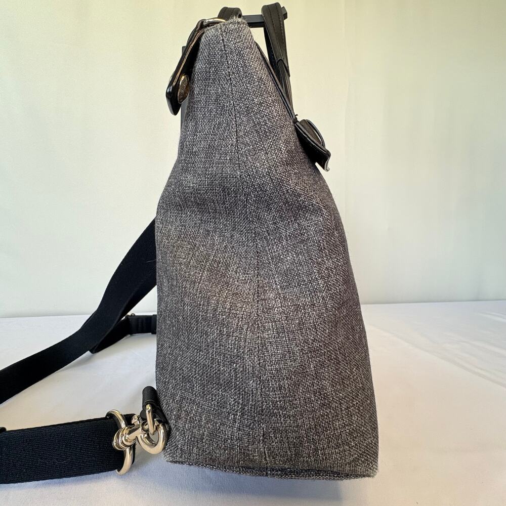 Henry Bendel Jetsetter Convertible Backpack Gray Canvas & Black Leather Trim - Picture 2 of 16